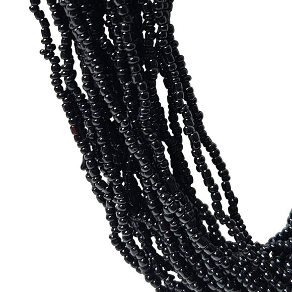 Elegant Black Seed Beaded Multi Strand Chunky Statement Necklace Fashion Jewelry - Picture 2 of 5